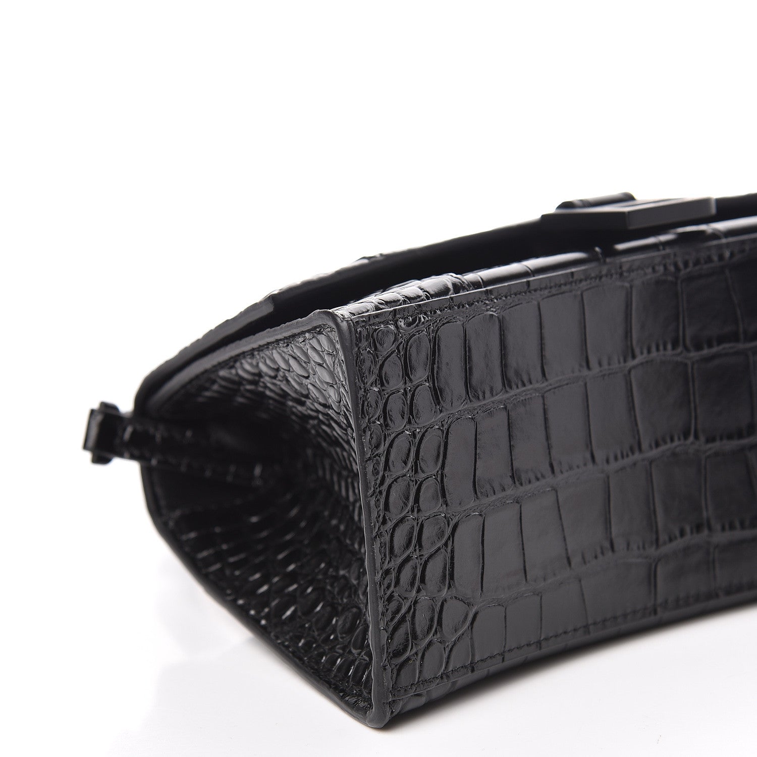 Balenciaga Shiny Calfskin Monochrome Crocodile Embossed Small Hourglass Top Handle Bag Black 5 of 10