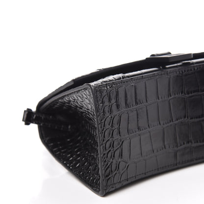 Balenciaga Shiny Calfskin Monochrome Crocodile Embossed Small Hourglass Top Handle Bag Black 5 of 10