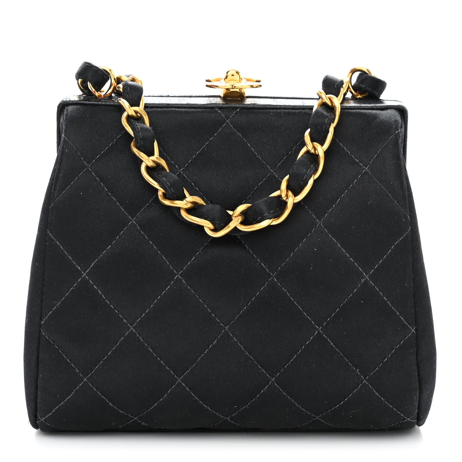 Chanel Satin Quilted CC Kisslock Clutch Black 1 of 11