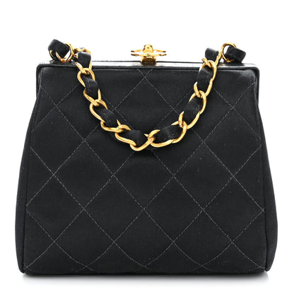 Chanel Satin Quilted CC Kisslock Clutch Black 1 of 11
