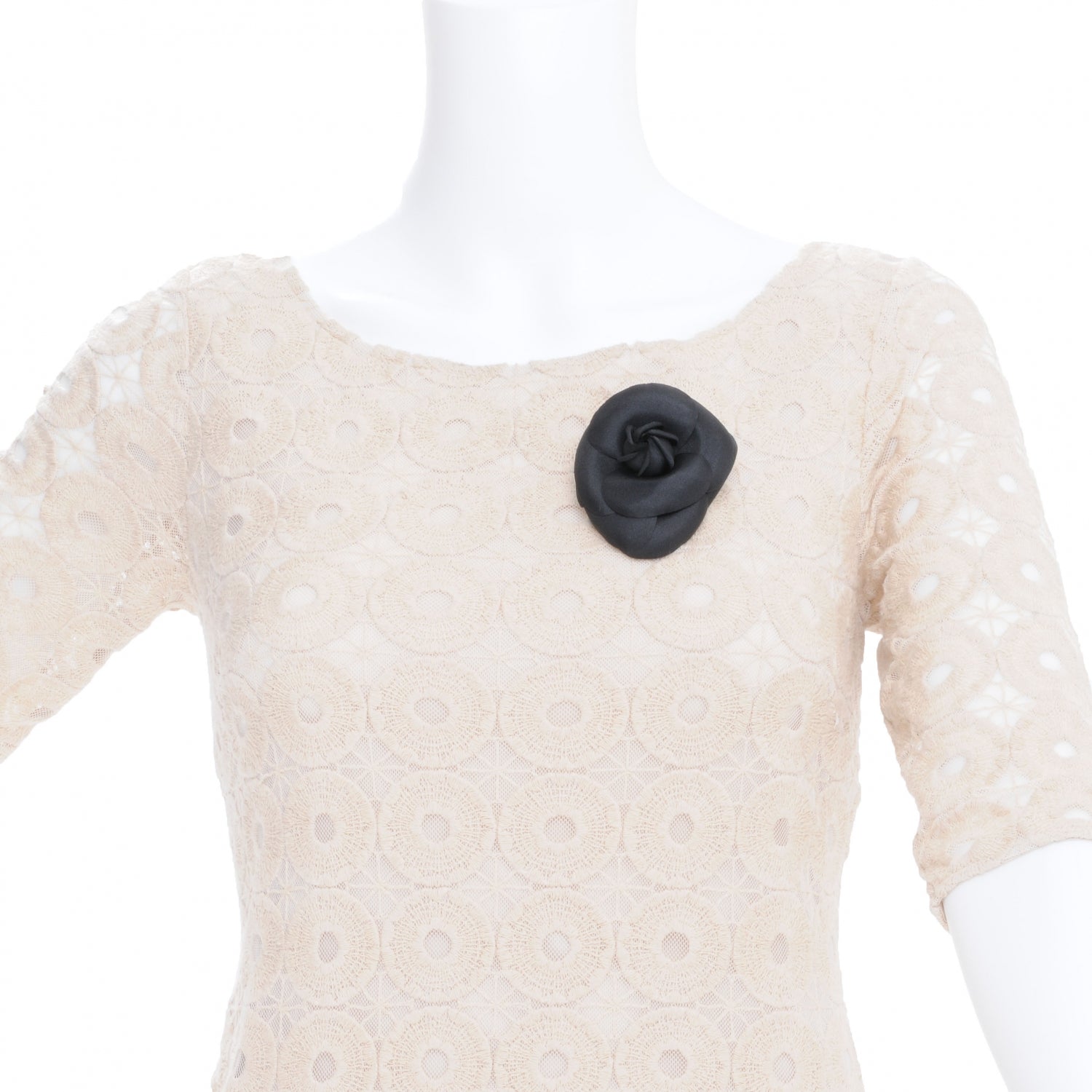 Chanel Satin Camellia Pin Brooch Black 2 of 3