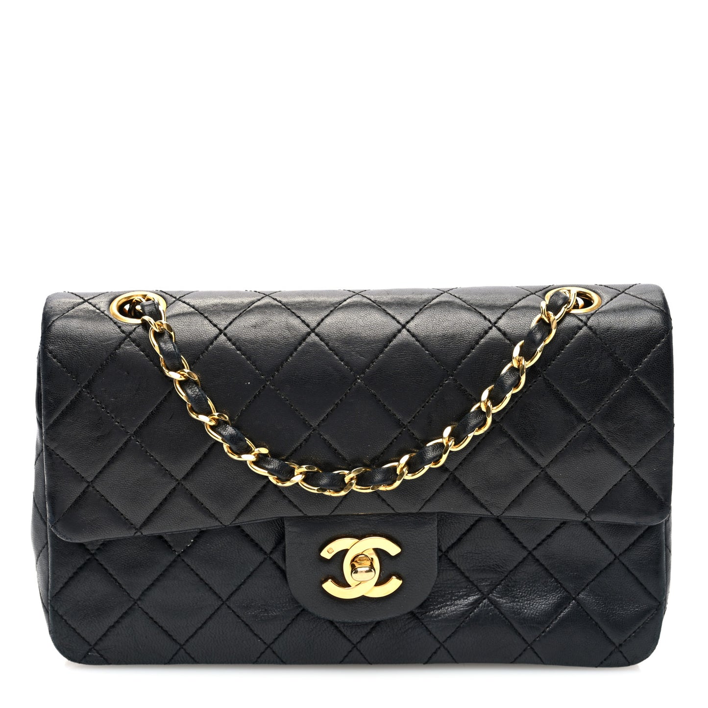 Lambskin Quilted Small Double Flap Black