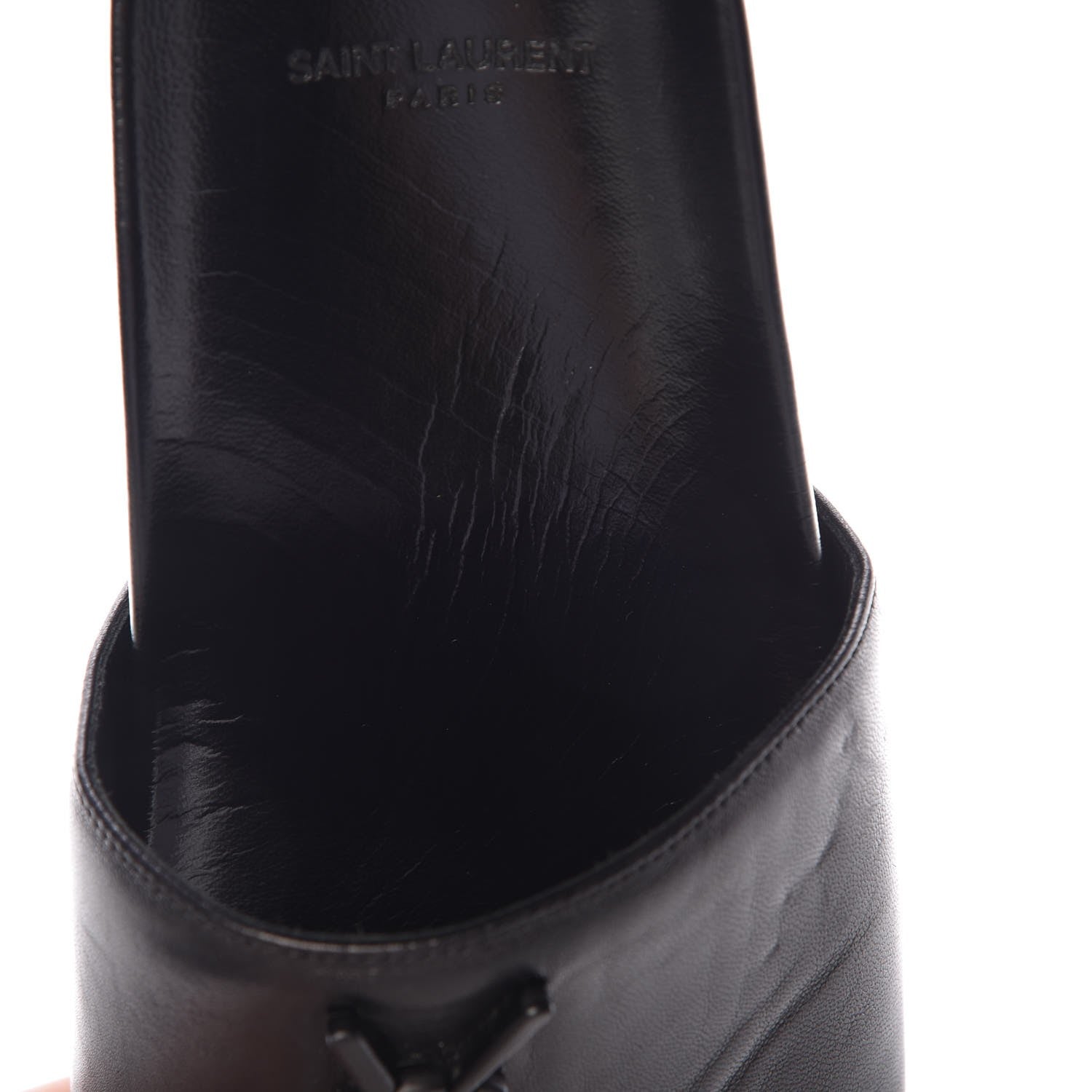 Saint Laurent Lambskin Joan Slide Sandals 38 Black 8 of 10
