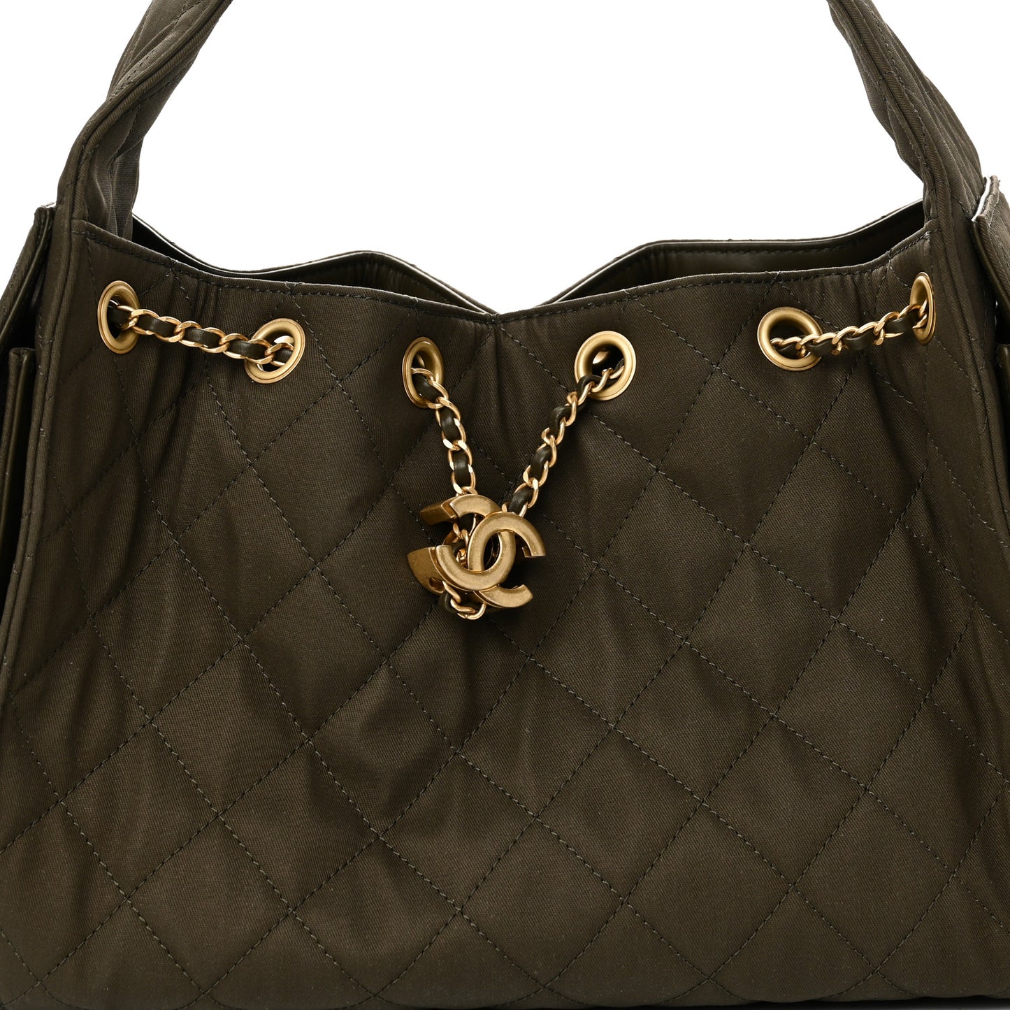 Canvas Quilted Small Chanel 25 Handbag Khaki