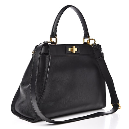 Fendi Vitello Seta Shiny Nappa Medium Peekaboo Iconic Satchel Black 3 of 12