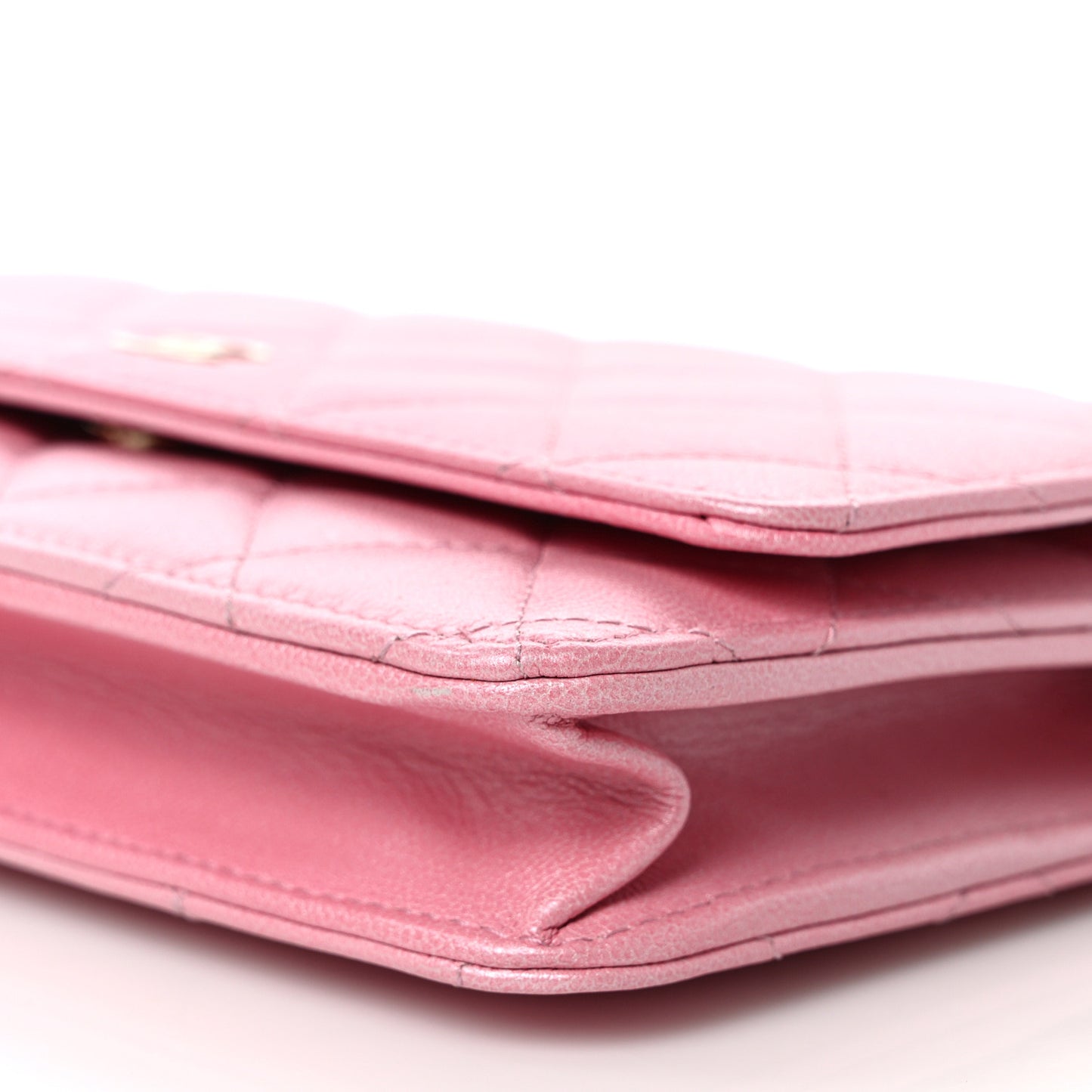Cloudy Pearly Goatskin Quilted Wallet on Chain WOC Light Pink