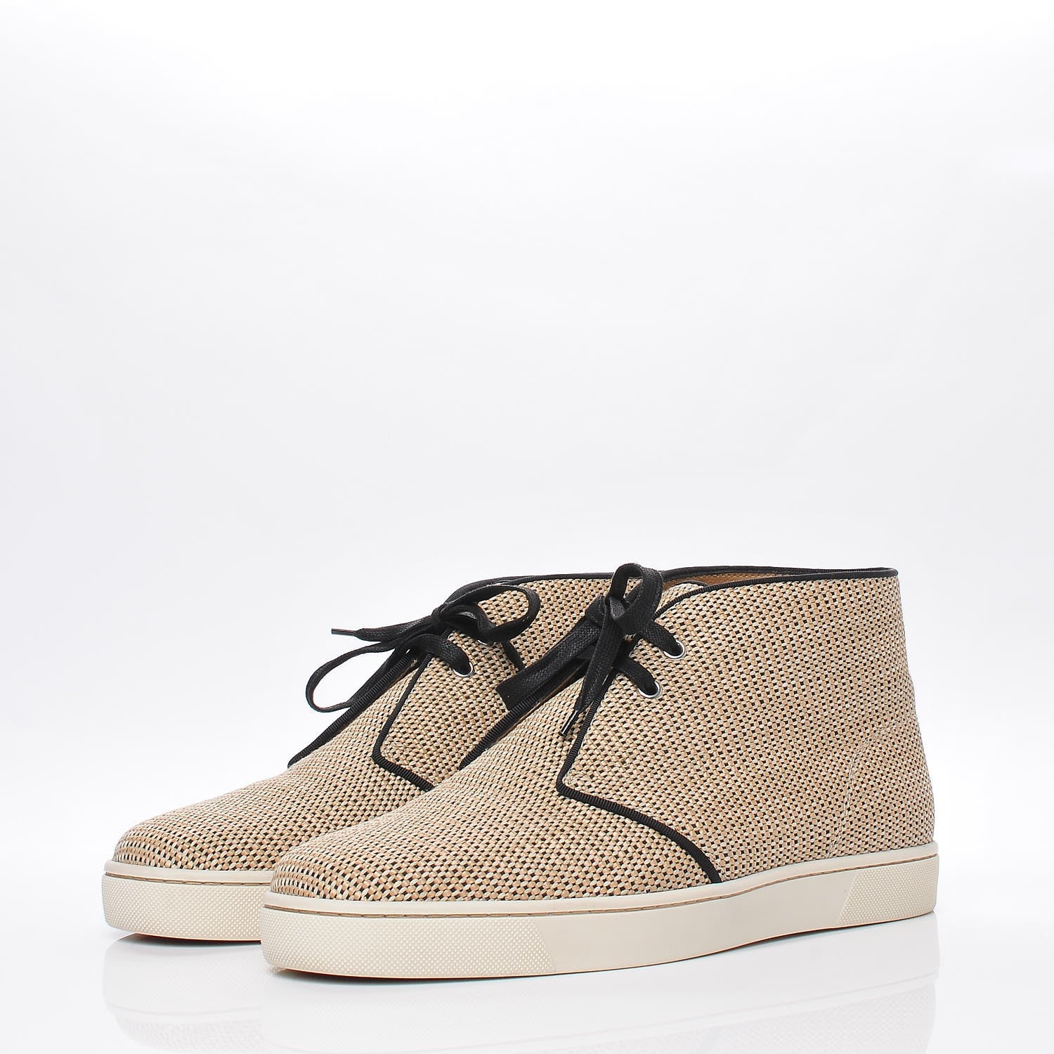 Christian Louboutin Mens Cotton Rafia Nono Flat Sneakers 45 Beige Black 2 of 9