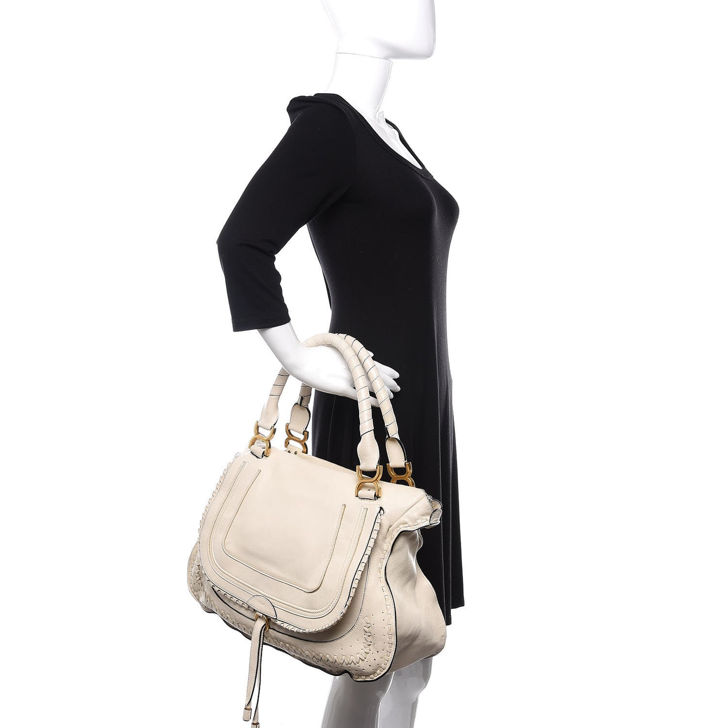 Calfskin Large Perforated Marcie Satchel Porcelain