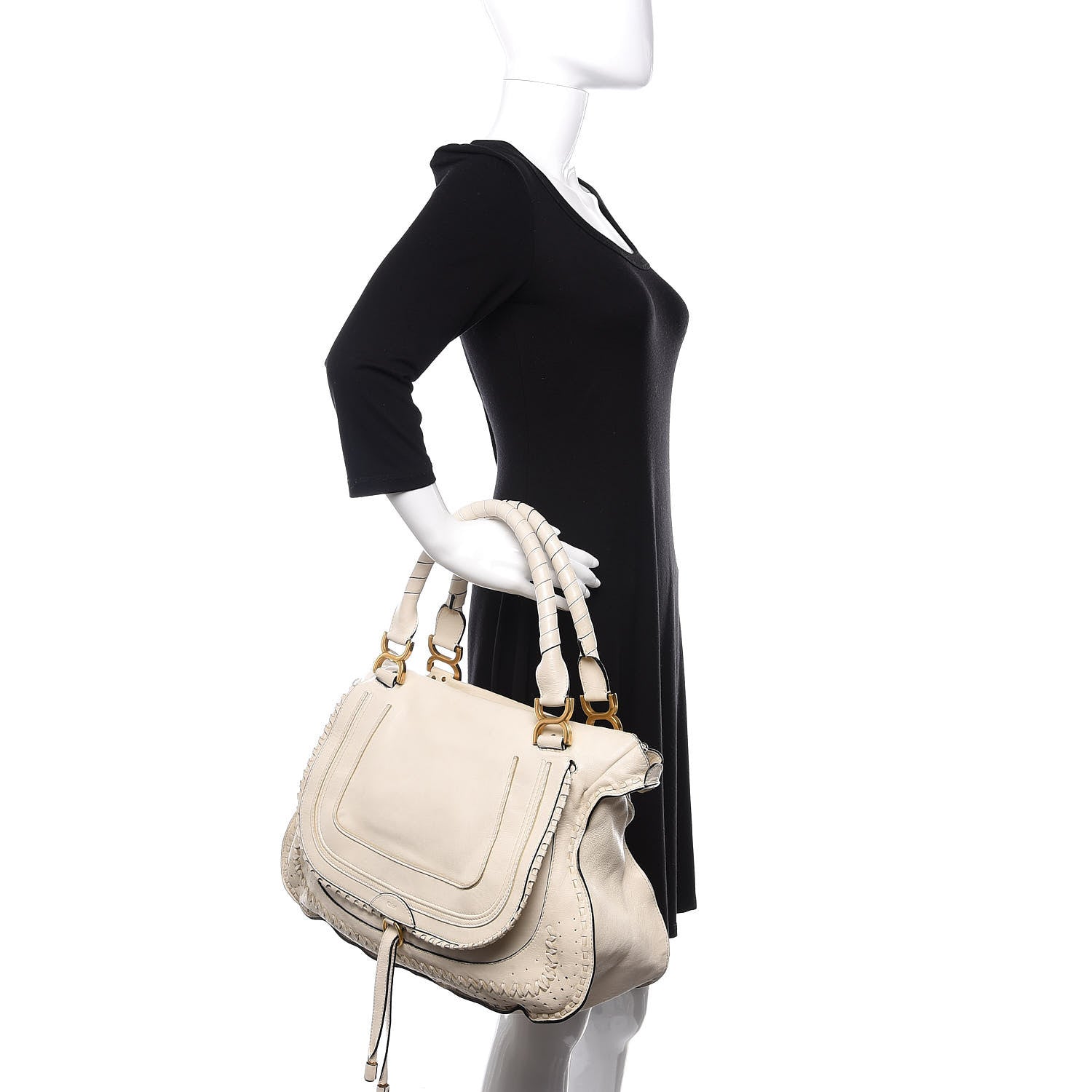 Chloe Calfskin Large Perforated Marcie Satchel Porcelain 2 of 13