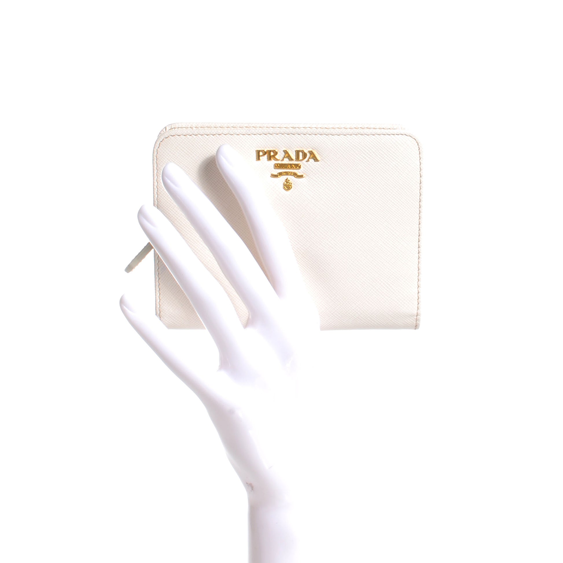 Prada Saffiano Metal Zip Wallet Bianco 2 of 9