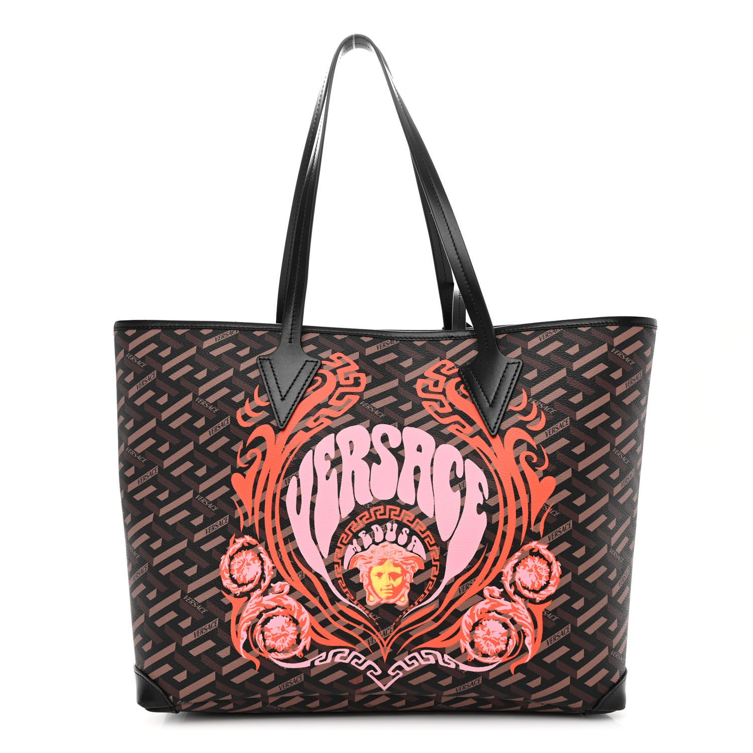 Versace Coated Canvas Calfskin La Greca Medusa Signature Shopper Tote Bag Tan Caramel 3 of 9