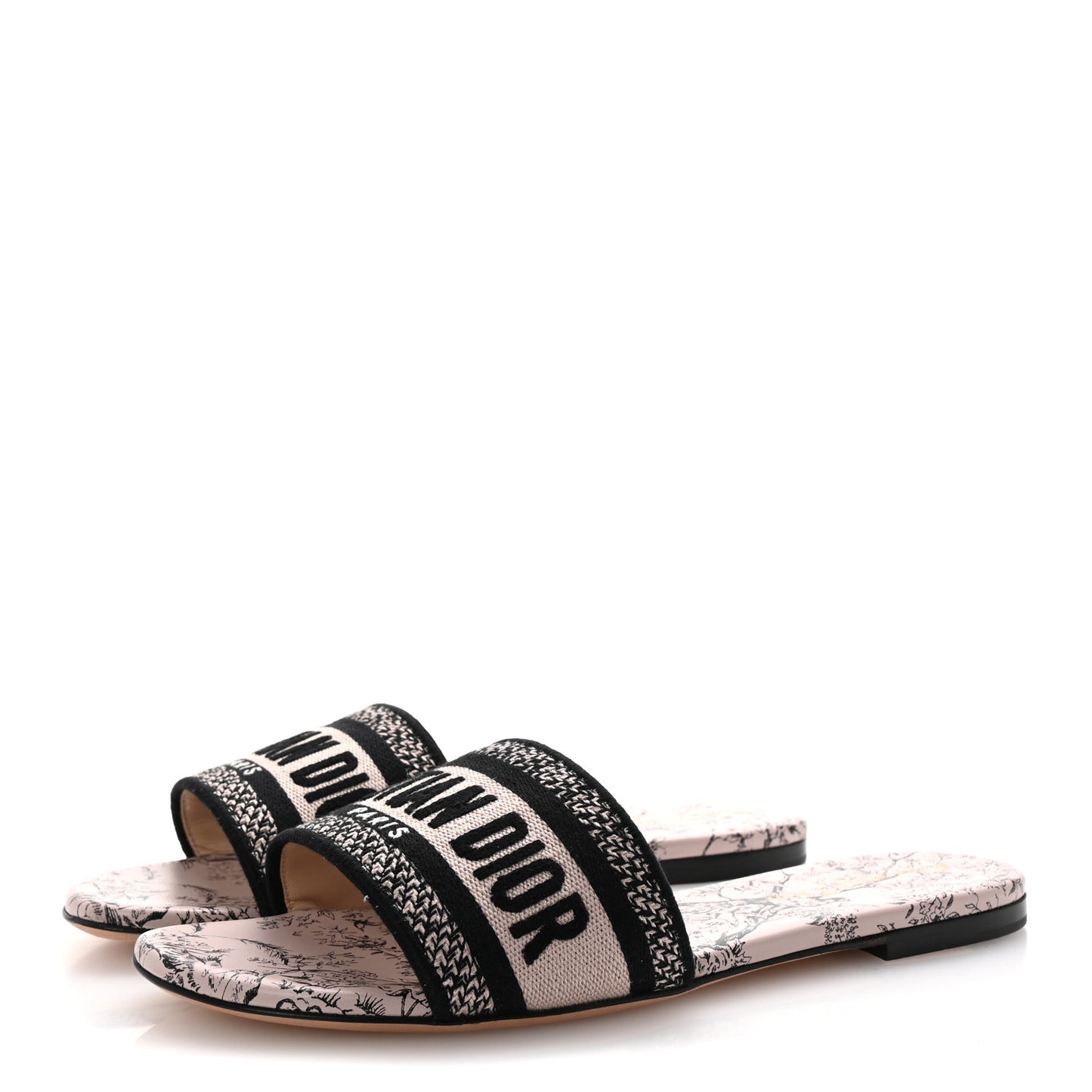 Canvas Jardin d'Hiver Embroidered Dway Flat Slide Sandals 38 Black Nude