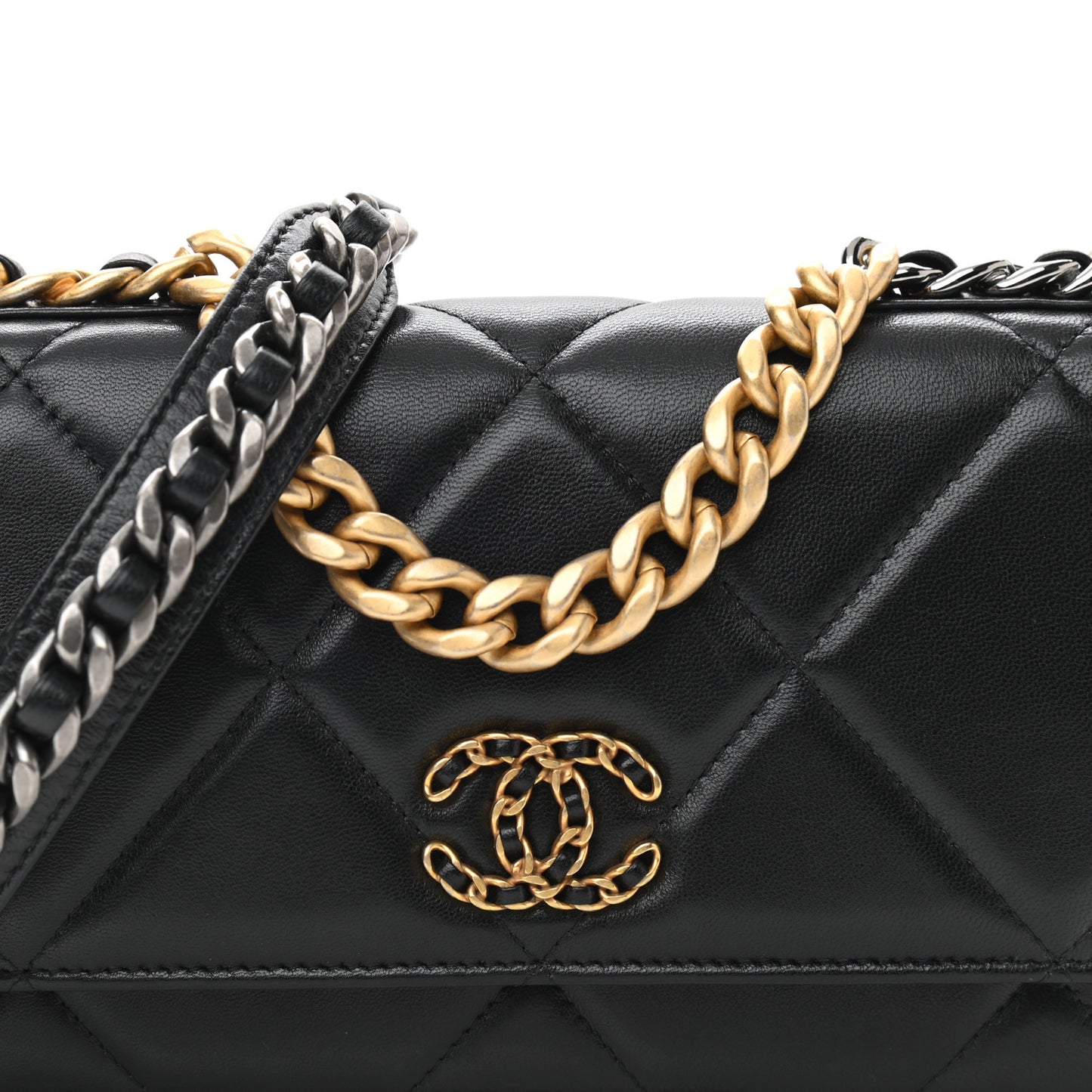 Lambskin Quilted Chanel 19 Wallet On Chain WOC Black