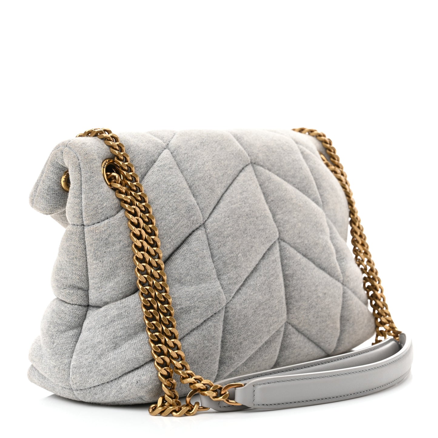 Jersey Quilted Small Loulou Puffer Monogram Chain Satchel Grey Cloud