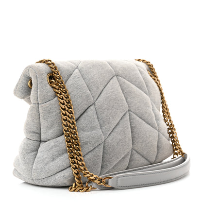 Saint Laurent Jersey Quilted Small Loulou Puffer Monogram Chain Satchel Grey Cloud 3 of 9