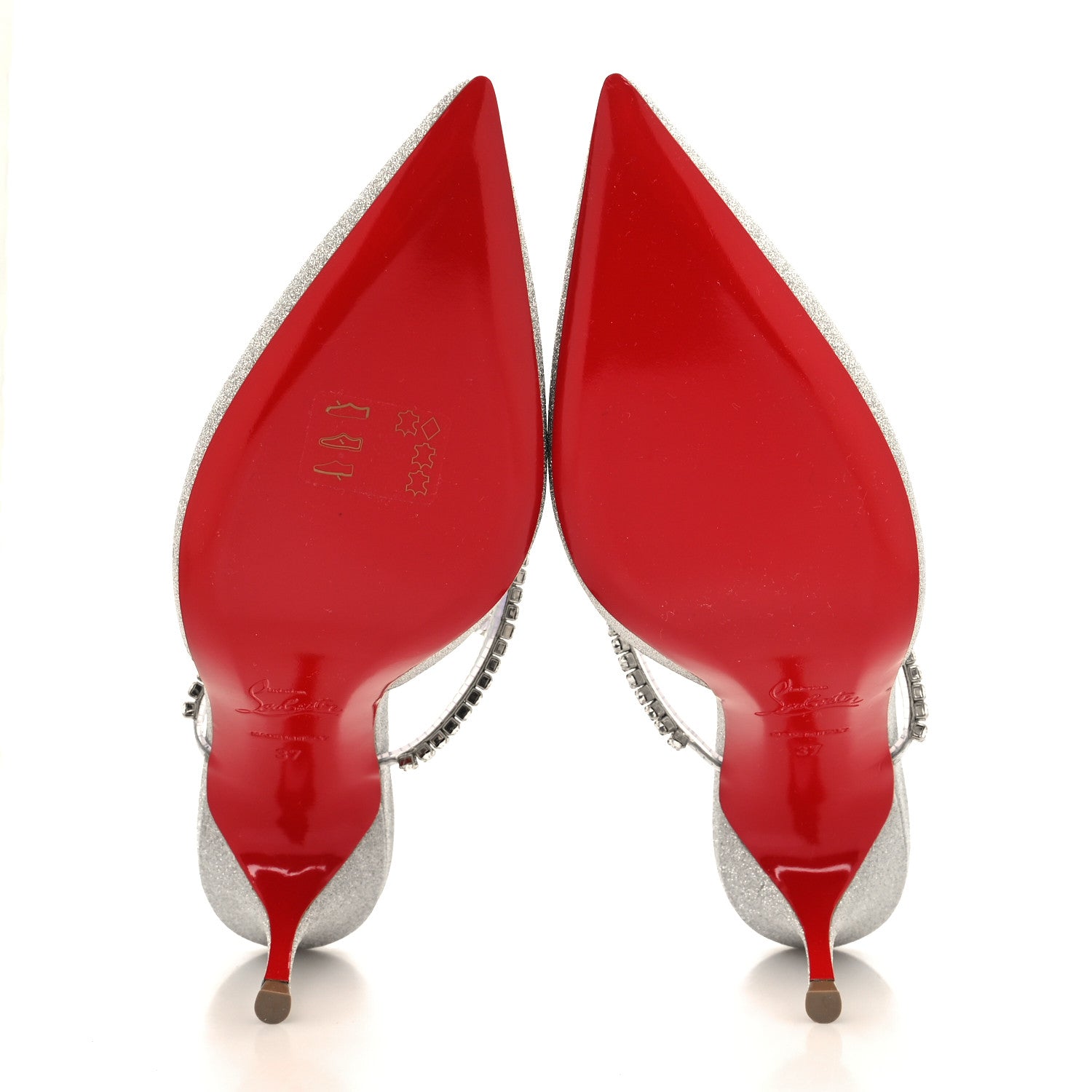 Christian Louboutin Calfskin Glitter Crystal Planet Queen 70 Mules 37 Silver 5 of 8