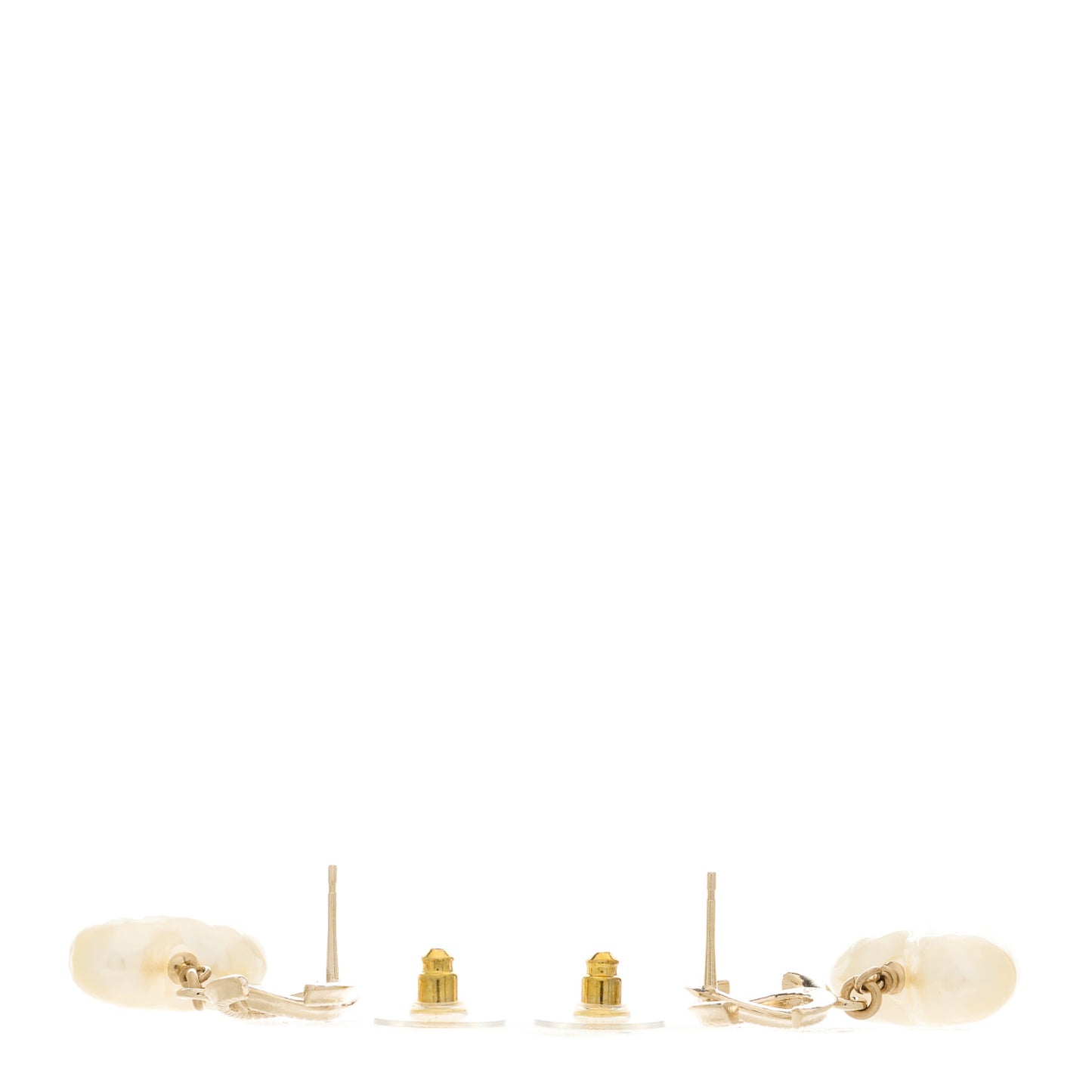Pearl CC Heart Drop Earrings Gold