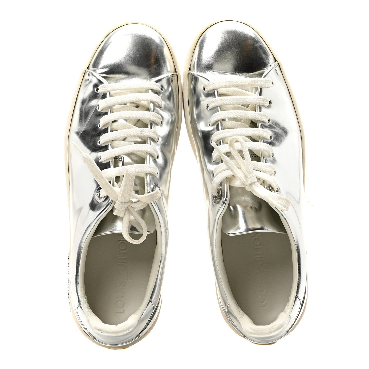 Louis Vuitton Metallic Calfskin Frontrow Sneakers 36.5 Silver 2 of 9