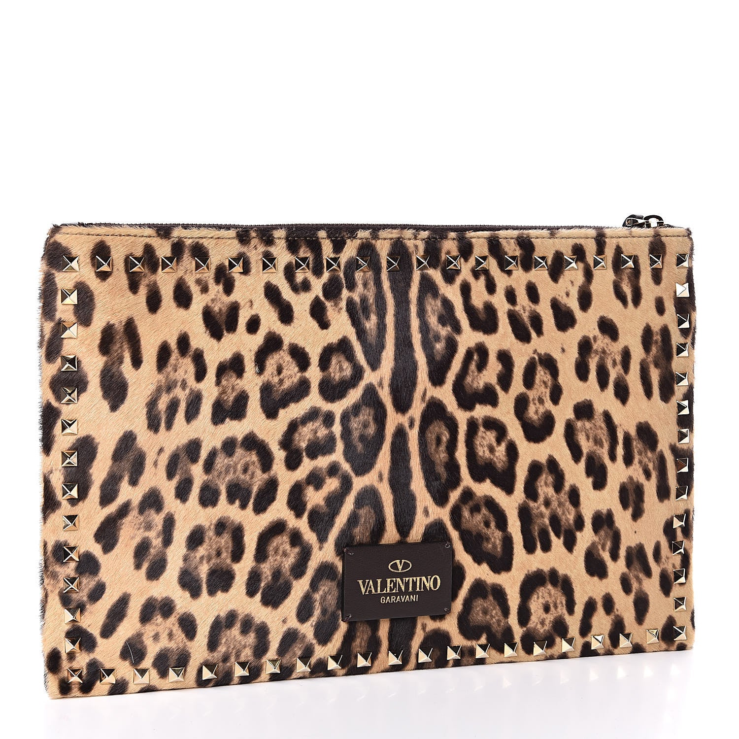 Valentino Garavani Calf Hair Leopard Print Rockstud Zip Wristlet Pouch Leopard 3 of 7