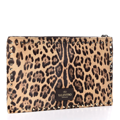Valentino Garavani Calf Hair Leopard Print Rockstud Zip Wristlet Pouch Leopard 3 of 7