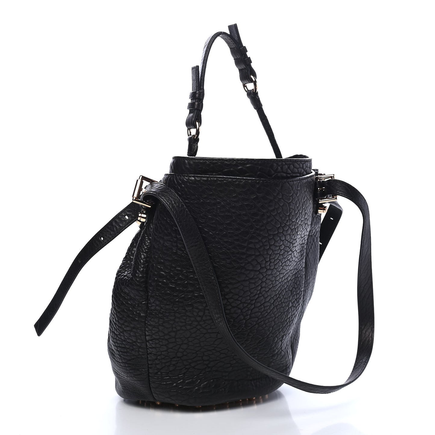 Pebbled Lambskin Diego Bucket Black Rose Gold Hardware