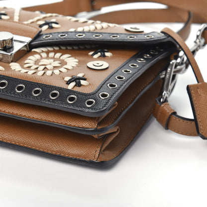 Prada Saffiano Embroidered Pattina Sound Shoulder Bag Caramel 8 of 8