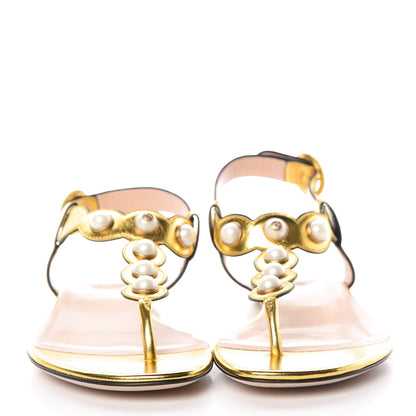 Gucci Metallic Nappa Willow Pearl Thong Sandals 40 Gold 2 of 9