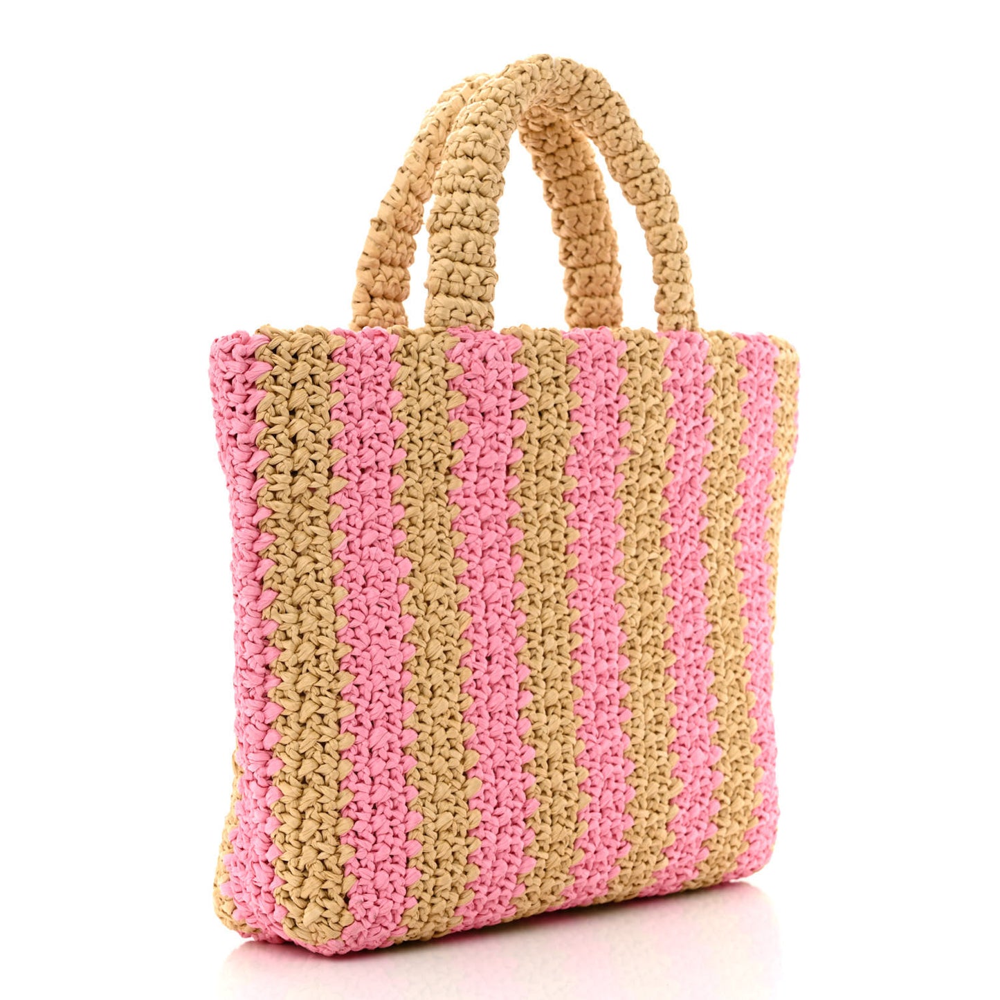 Yarn Raffia Effect Crochet Striped Small Logo Tote Naturale Petalo
