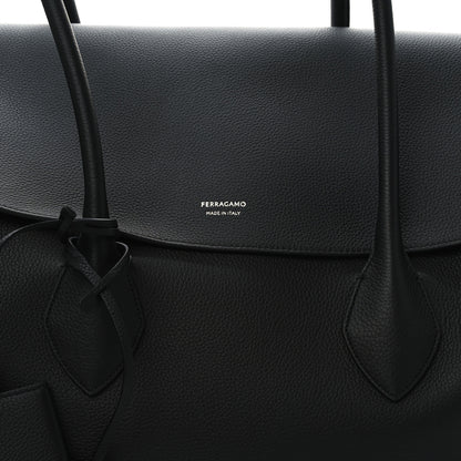 Salvatore Ferragamo Hammered Calfskin XL East West Tote Bag Black 8 of 10