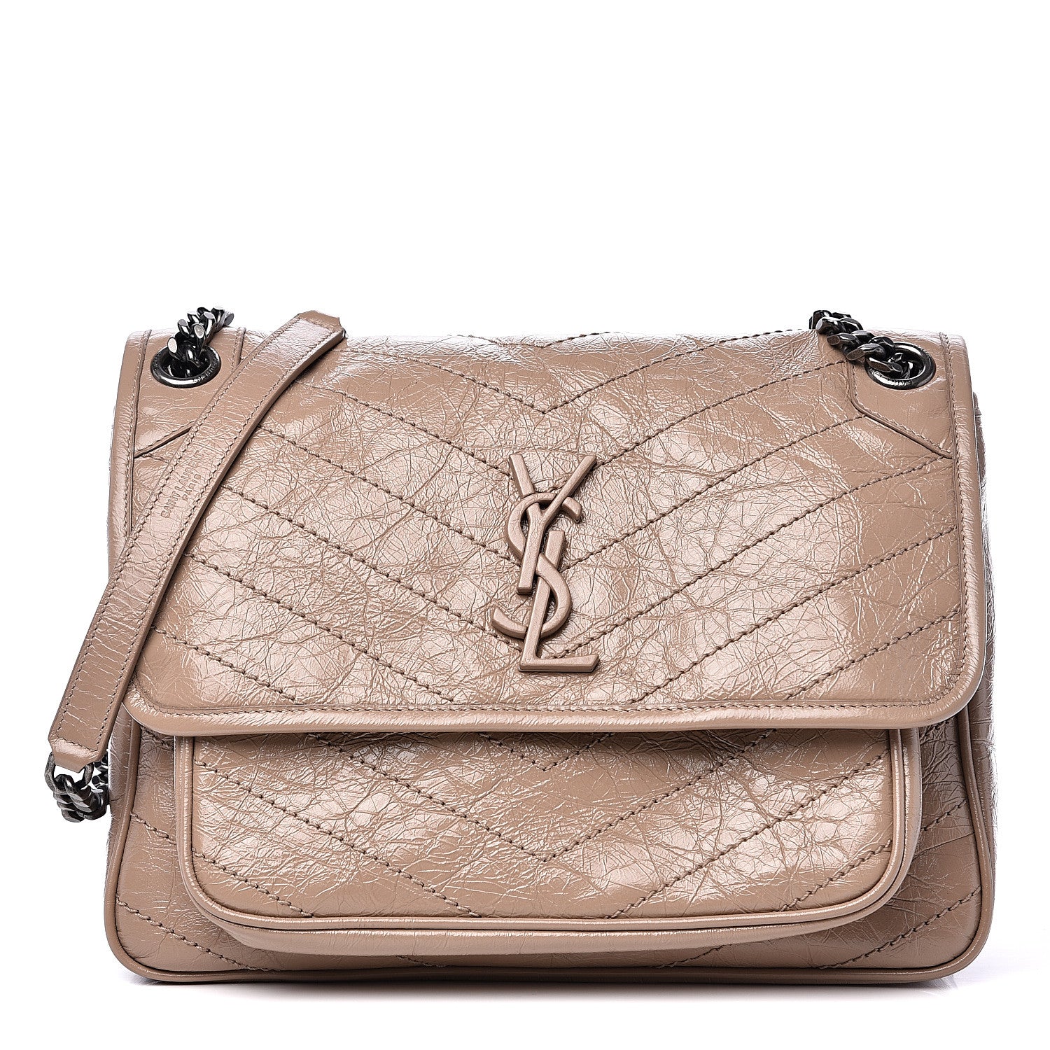 Saint Laurent Crinkled Calfskin Matelasse Monogram Medium Niki Chain Satchel Light Taupe 1 of 10