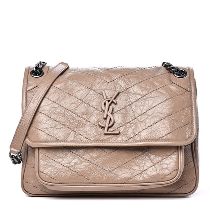 Saint Laurent Crinkled Calfskin Matelasse Monogram Medium Niki Chain Satchel Light Taupe 1 of 10