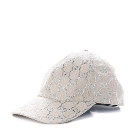 Gucci Canvas Lame GG Monogram Rush Baseball Hat M Gardenia Silver 1 of 9