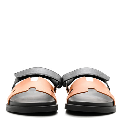 Hermes Heritage Calfskin Epsom Mens Chypre Sandals 39 Naturel H Black 2 of 8