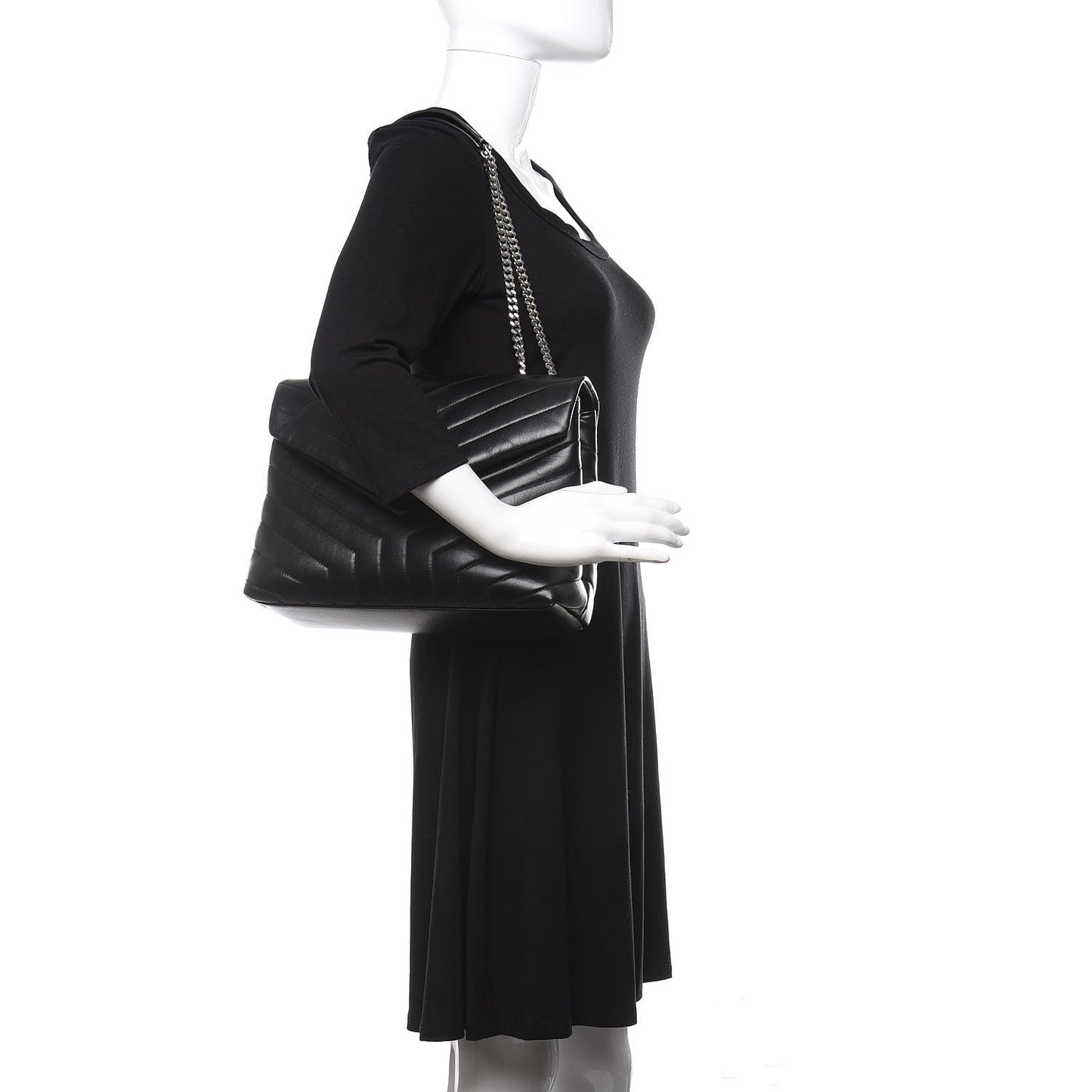 Calfskin Y Quilted Monogram Medium Loulou Chain Satchel Black