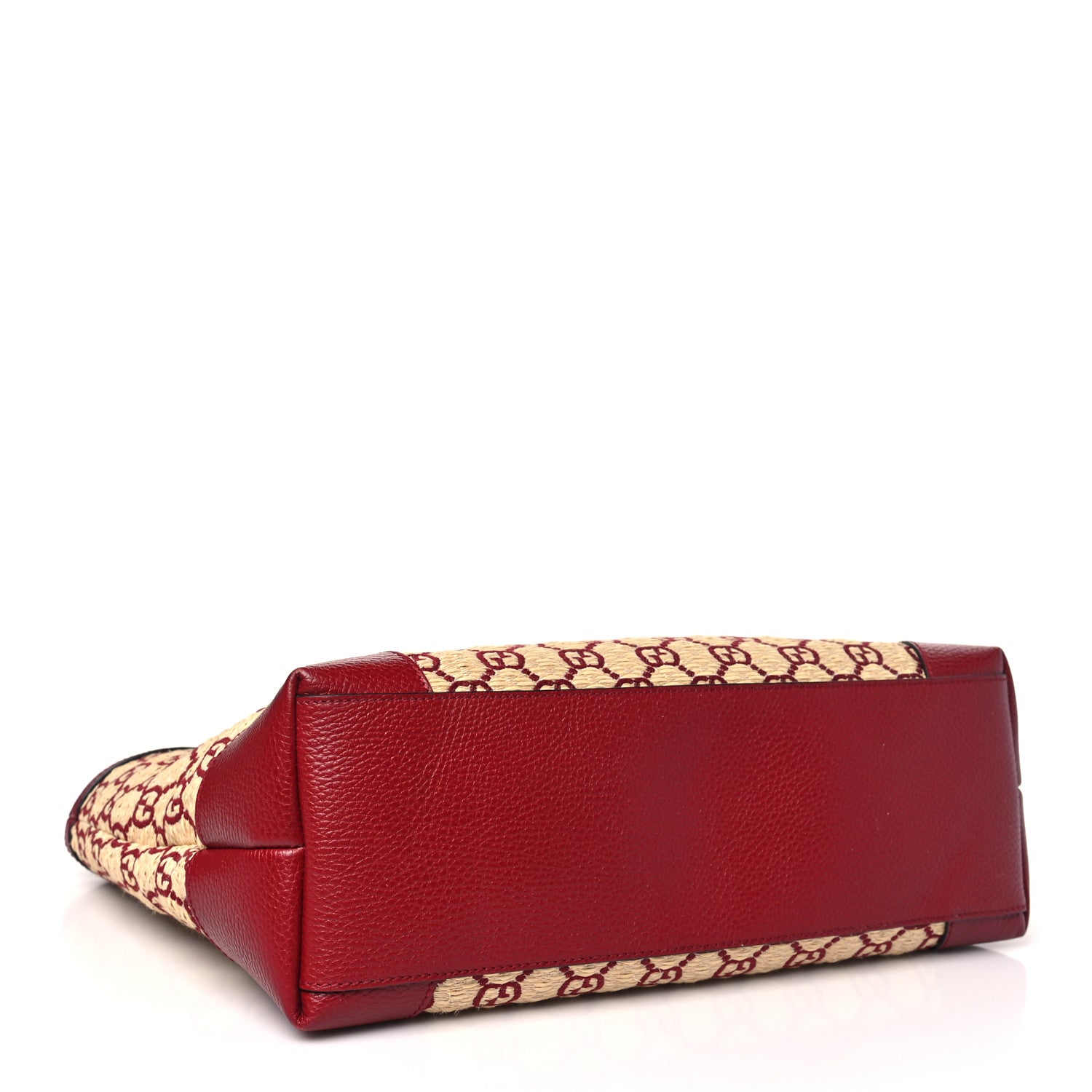 Gucci Straw Jacquard Dollar Calfskin GG Monogram Medium Ophidia Shopping Tote Natural New Cherry Red 4 of 13