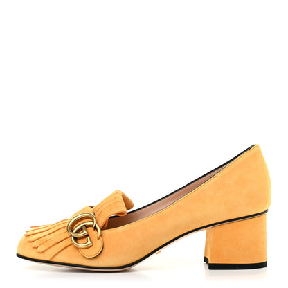 Gucci Kid Scamosciato GG Marmont Fringe 50mm Loafer Pumps 39.5 Crystal Copper 1 of 8