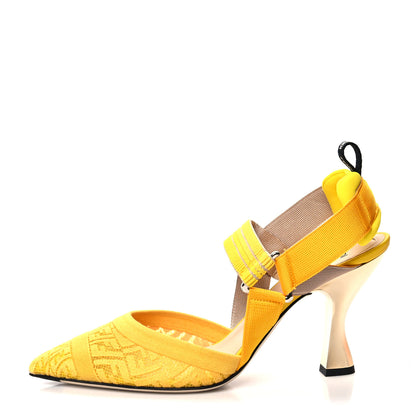 Fendi X SARAH COLEMAN Mesh FF Vertigo Embroidered Slingback Mid-Heel Pumps 39.5 Giallo Limone 1 of 9