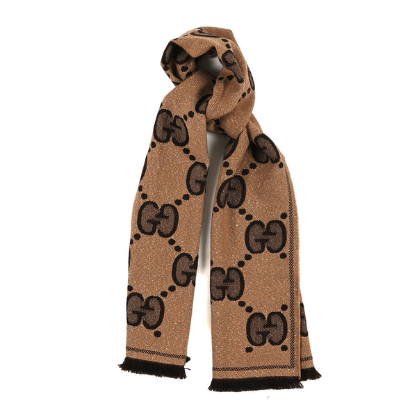 Gucci Wool Lame Jacquard Monogram Jumbo GG Lady Nest Lux Scarf