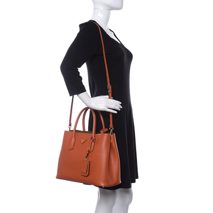 Prada Saffiano Cuir Medium Double Bag Papaya 2 of 10