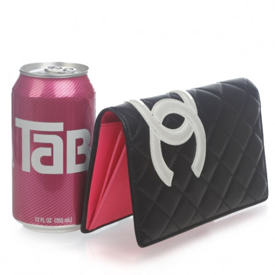 Calfskin Quilted Cambon Quilted Wallet Black White