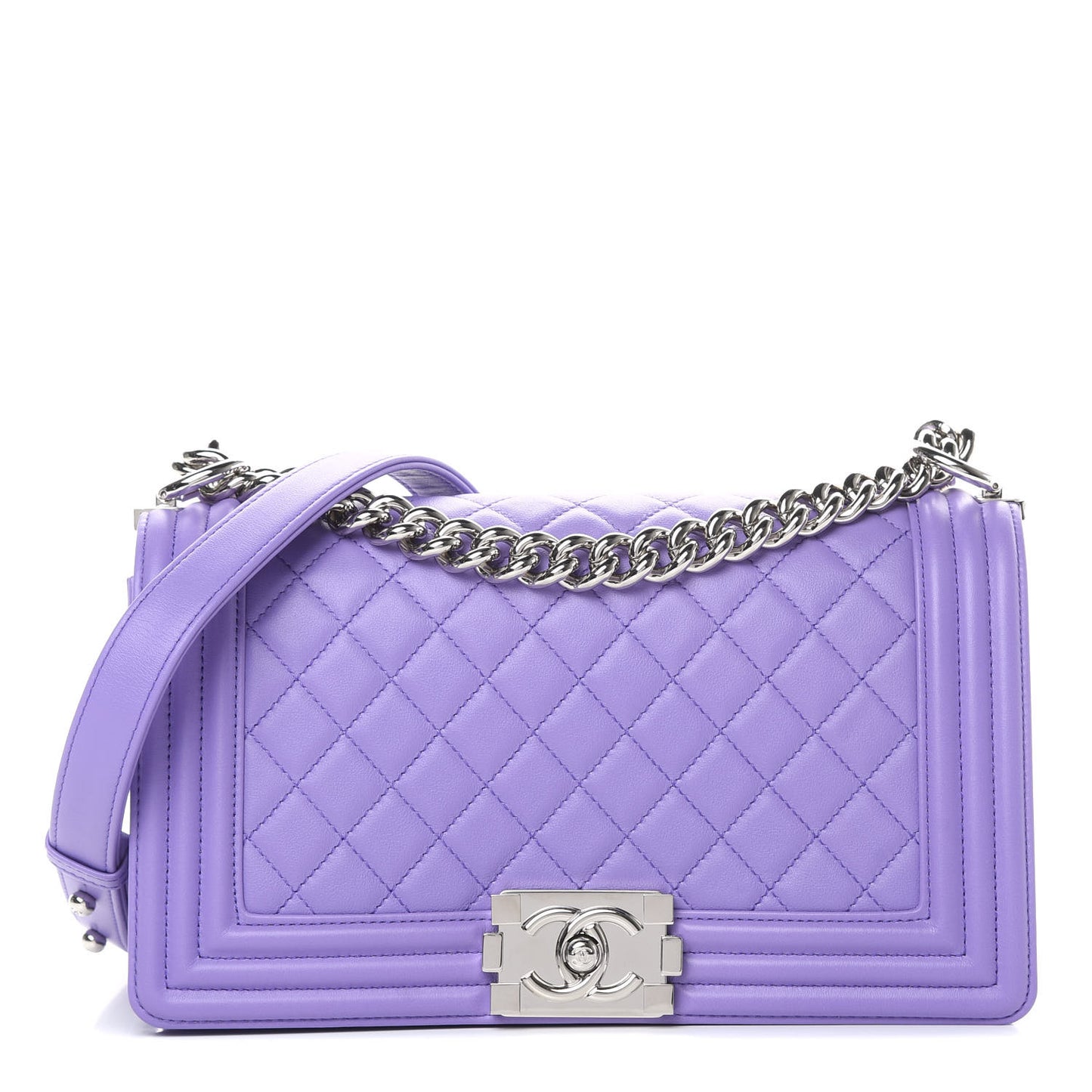 Calfskin Quilted Medium Boy Flap Purple