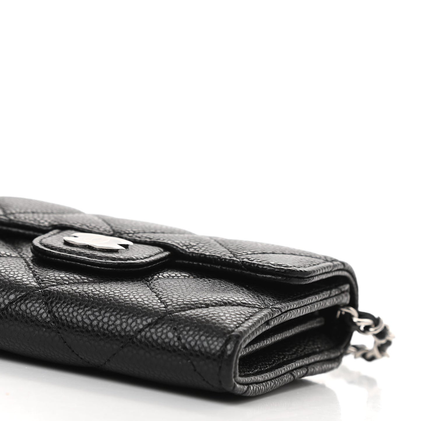 Caviar Quilted Flap Card Holder On Chain Black