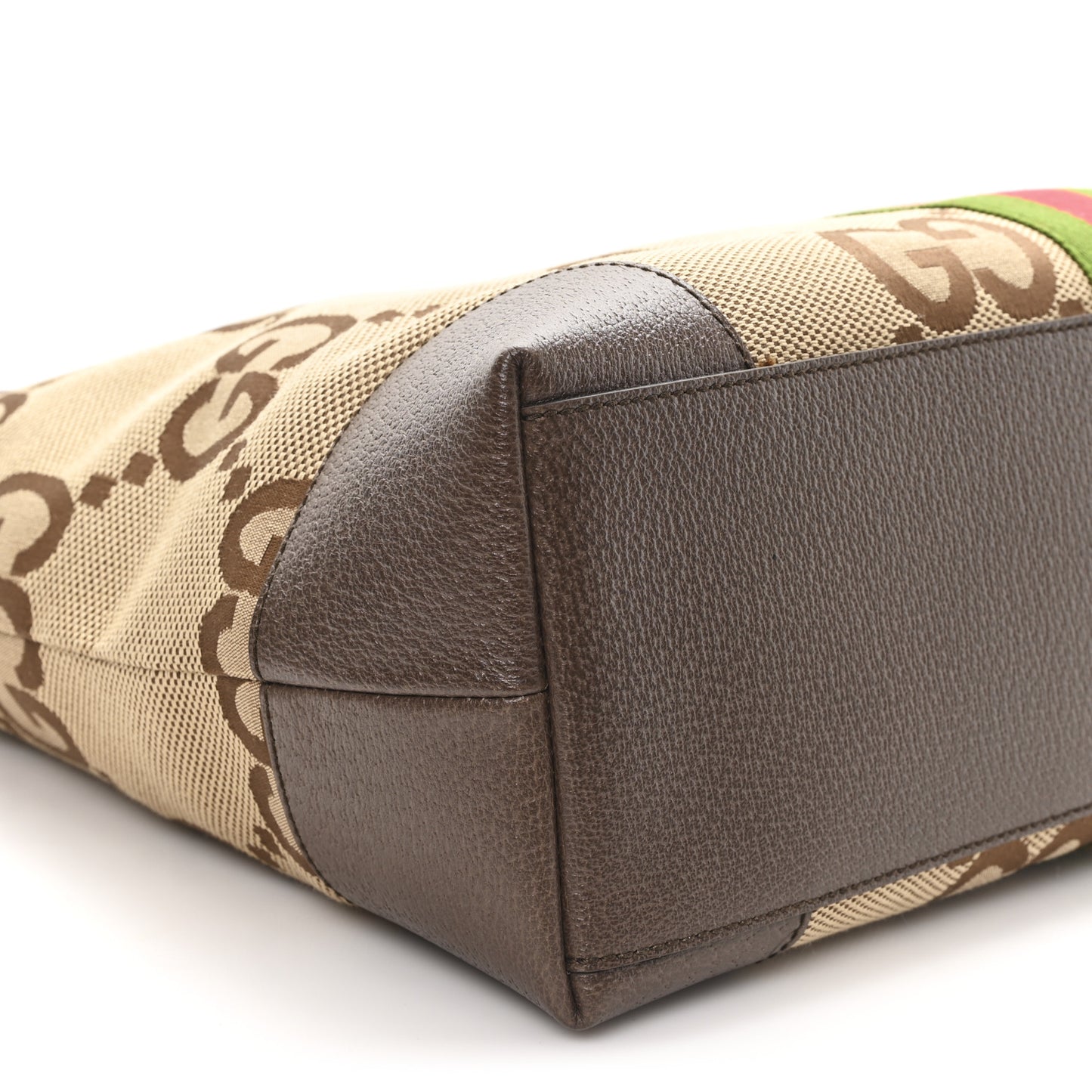 Monogram Jumbo GG Textured Dollar Calfskin Web Medium Ophidia Shopping Tote Camel Ebony
