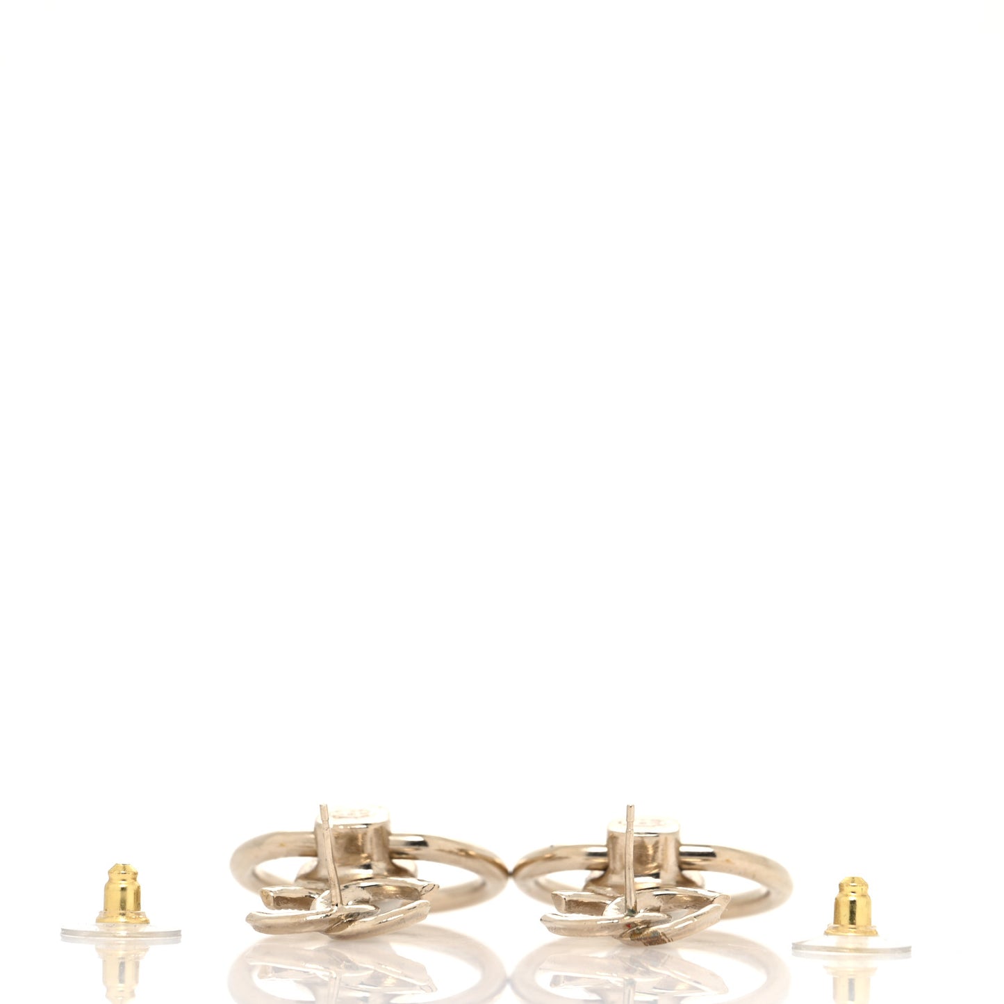 Metal Pearl CC Hoop Drop Earrings Gold