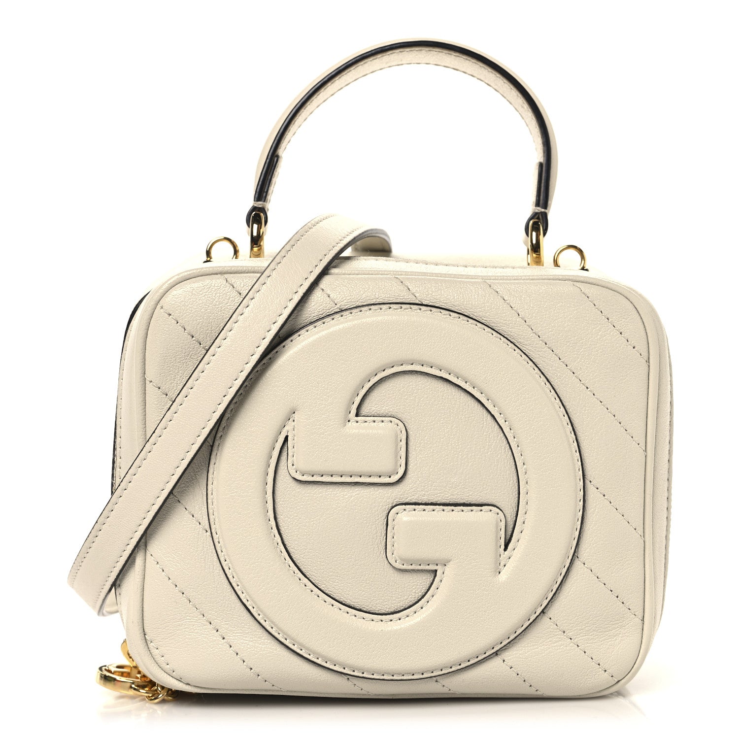 Gucci Sakai Be Green Calfskin Diagonal Stitched Blondie Top Handle Bag Mystic White 1 of 10