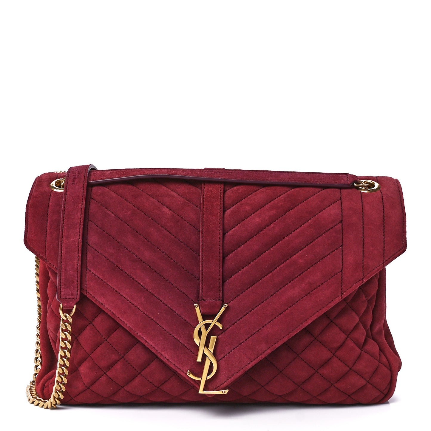 Suede Mixed Matelasse Tri-Quilt Large Monogram Envelope Satchel Red