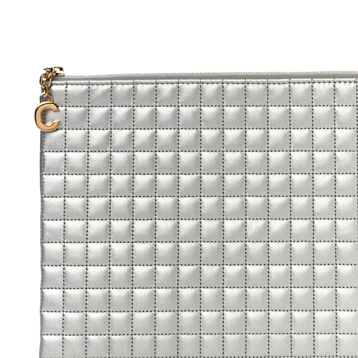 Celine Laminated Calfskin Quilted C Charm Pouch Silver 7 of 9