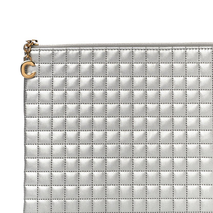 Celine Laminated Calfskin Quilted C Charm Pouch Silver 7 of 9