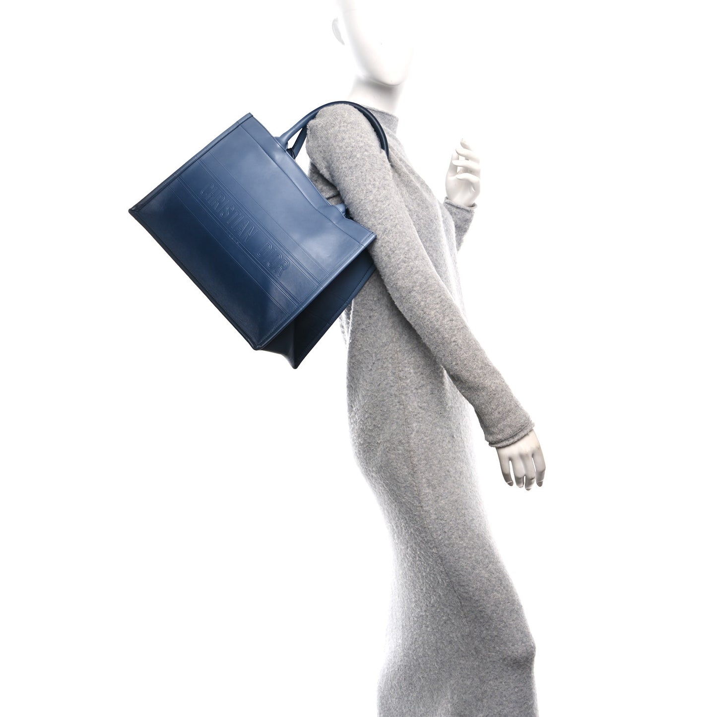 Gradient Smooth Calfskin Embossed Medium Book Tote Indigo Blue