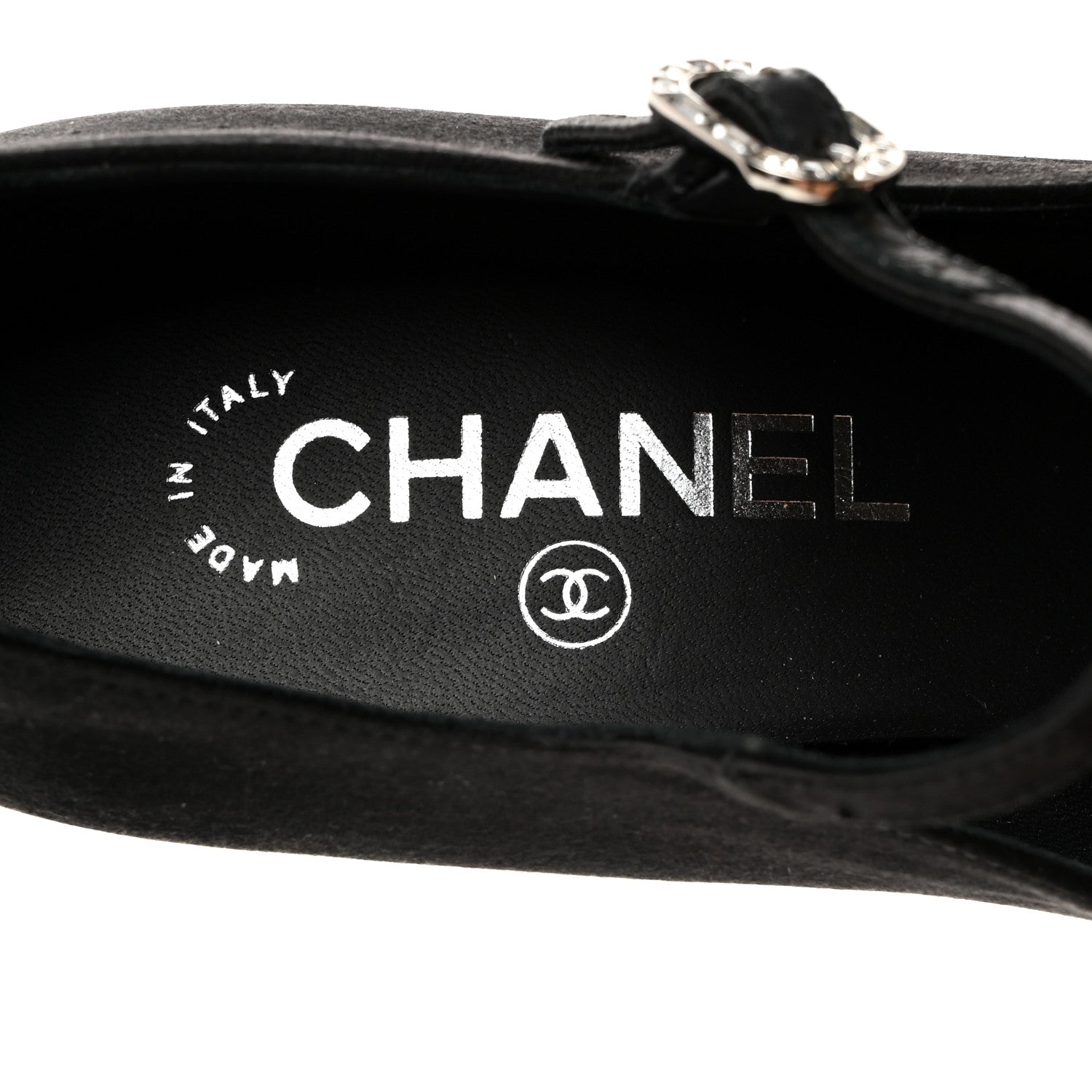 Chanel Satin Crystal Mary Jane Pumps 38 Black 6 of 9